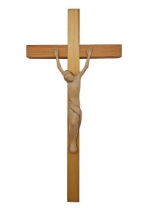 Seinäkrusifiksi mäntyä 40 cm, corpus puuta muotoiltu 21 cm