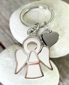 Avaimenperä Enkeli & sydän valkoinen