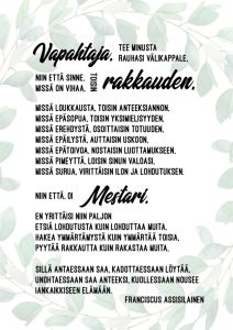 Kortti Franciscus Assisilaisen rukous