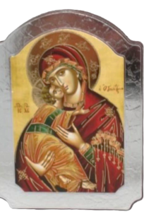 Ikoni kupoli, Maria ja Jeesus 10 x 15 cm hopea