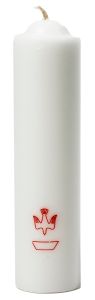 Kastekynttilä Kyyhky punaisella painatuksella 