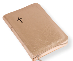 Nahkakantinen keskikokoinen Raamattu ruusukulta, vetoketju ja reunahakemisto 3812 JRH