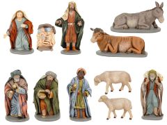 Jouluseimihahmot 10 cm Maria, Joosef, Jeesus, Itämaan tietäjät, paimen, aasi, härkä, lampaat - 28249