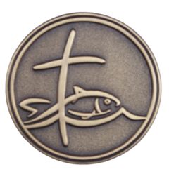 Pinssi pyöreä risti ja kala