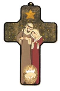 Puuristi Pyhä perhe ja joulutähti 9x13 cm