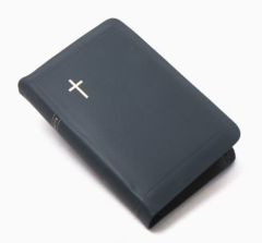 Nahkakantinen pienoisraamattu siniharmaa, reunahakemisto ja kultareuna 2738 JRH 