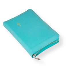Nahkakantinen pienoisraamattu turkoosi, vetoketju ja reunahakemisto 2820 JRH