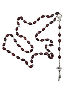 Ruusukko viininpunainen soikea puuhelmi 7 mm