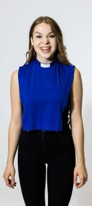 Sininen virkapaidan edusta trikoota - Ateljé Solemnis 