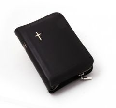 Virsikirja + lisävihko Katekismuksella nahkakansi vetoketju musta