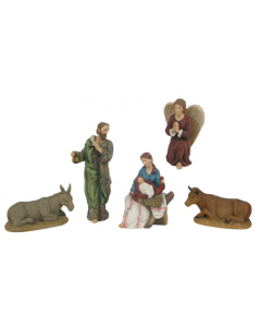 Jouluseimihahmot 20 cm Maria, Joosef, Jeesus, enkeli, aasi ja härkä  - 28390