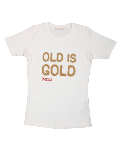Yhteisvastuun Old is gold t-paita valkoinen, slim malli