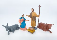 Jouluseimihahmot 10 cm Maria, Joosef, Jeesus, aasi ja härkä - 09500