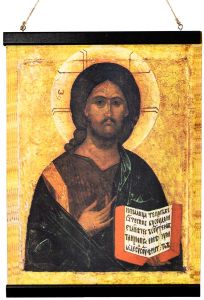 Ikonikangas Kristus Kaikkivaltias julistepuilla pieni 