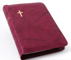 Nahkakantinen keskikokoinen Raamattu viininpunainen, vetoketju, reunahakemisto ja kultasyrjä 3833 JRH