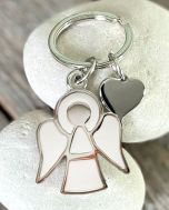 Avaimenperä Enkeli & sydän valkoinen